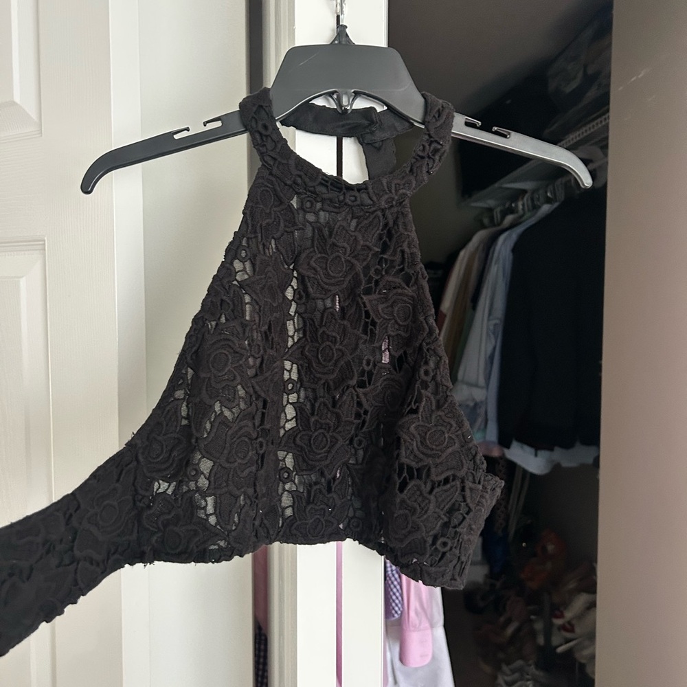 Elegant Black Lace Halter Top